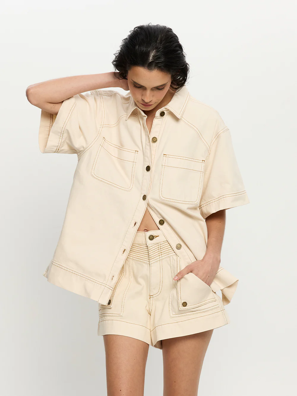 Celene Denim Short - Cream - Image 6