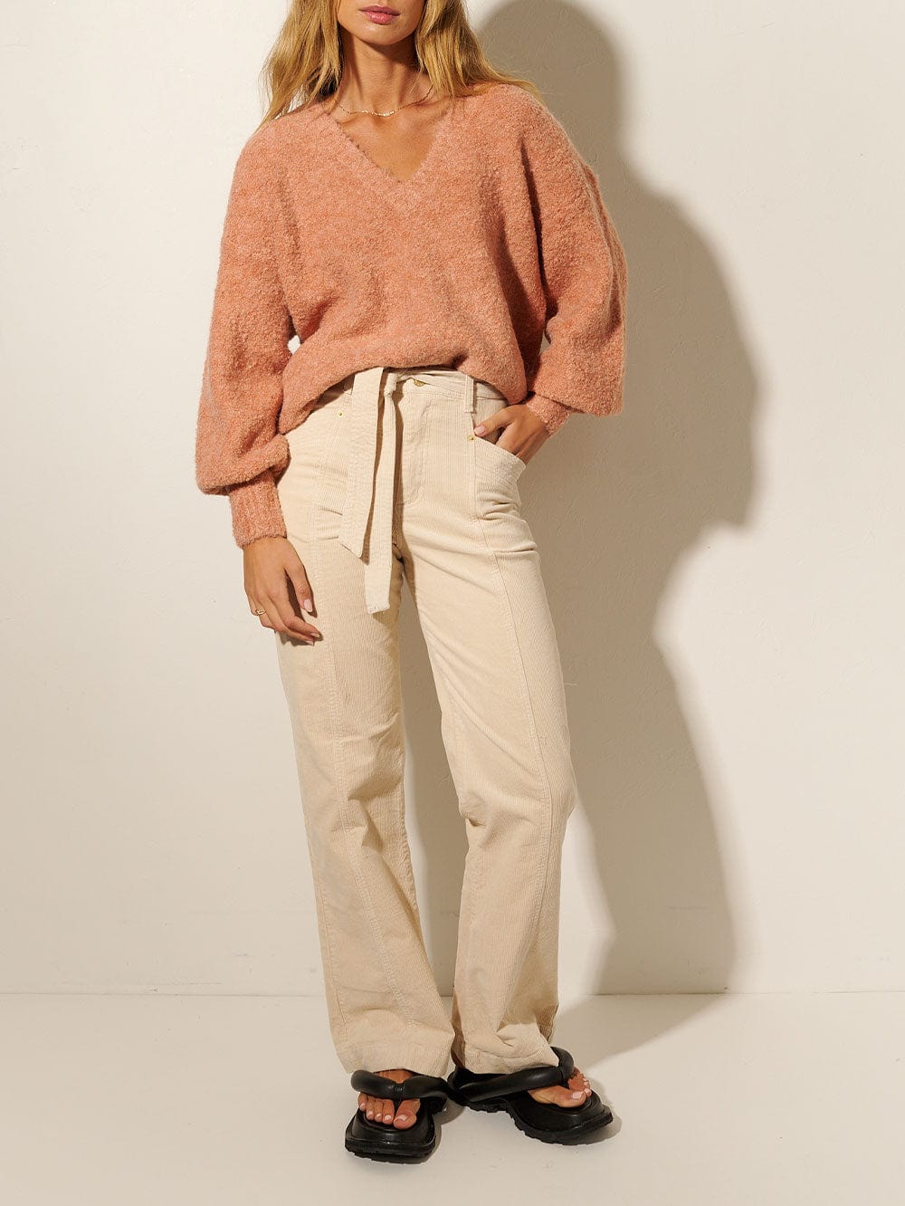 Quinn V Neck Knit - Peach - Image 2